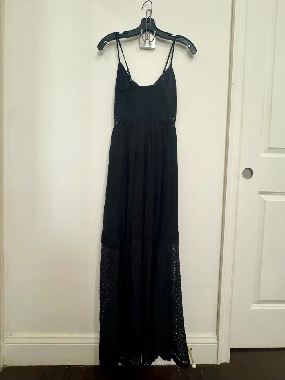 Abercrombie Black Lace-Trim Crochet Maxi Dress